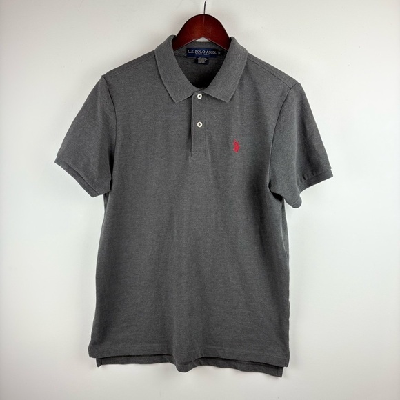 US Polo Assn. Men's Short Sleeve Knit Polo Shirt Gray Red Golf Classic Fashion M - Picture 2 of 6